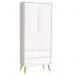 Dormitório Theo 2 Portas, Mesa de Canto Branco com Pés Madeira Natural e Colchão D18 - Reller Móveis