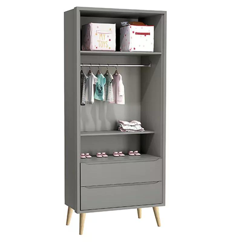 Dormitório Theo 2 Portas, Mesa de Canto Cinza com Pés Madeira Natural e Colchão D18 - Reller Móveis