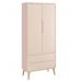 Dormitório Theo 2 Portas, Mesa de Canto Rosa com Pés Madeira Natural e Colchão D18 - Reller Móveis