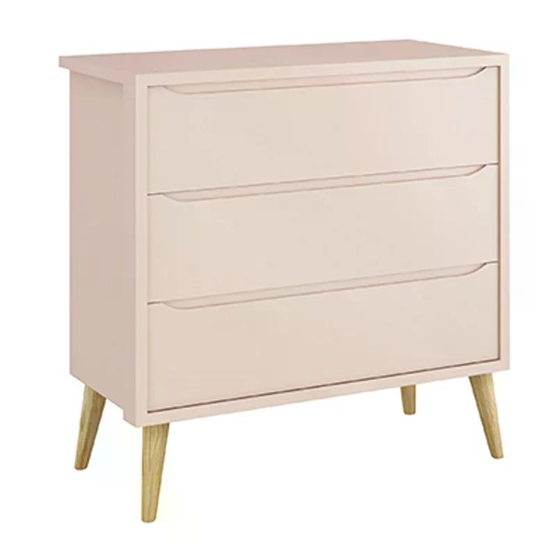 Dormitório Theo 2 Portas, Mesa de Canto Rosa com Pés Madeira Natural e Colchão D18 - Reller Móveis