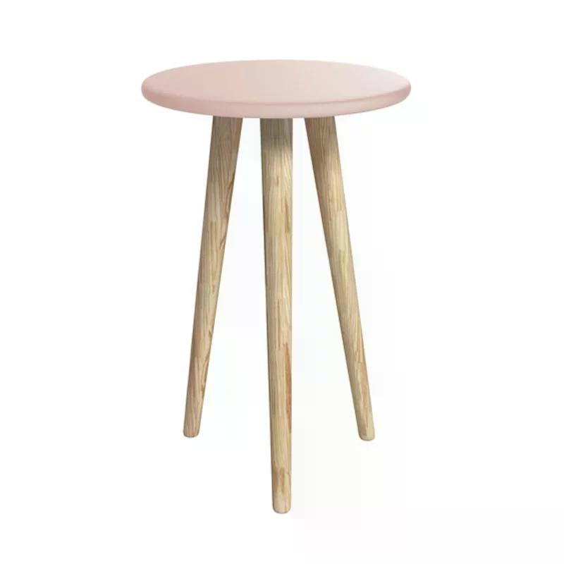 Dormitório Theo 2 Portas, Mesa de Canto Rosa com Pés Madeira Natural e Colchão D18 - Reller Móveis