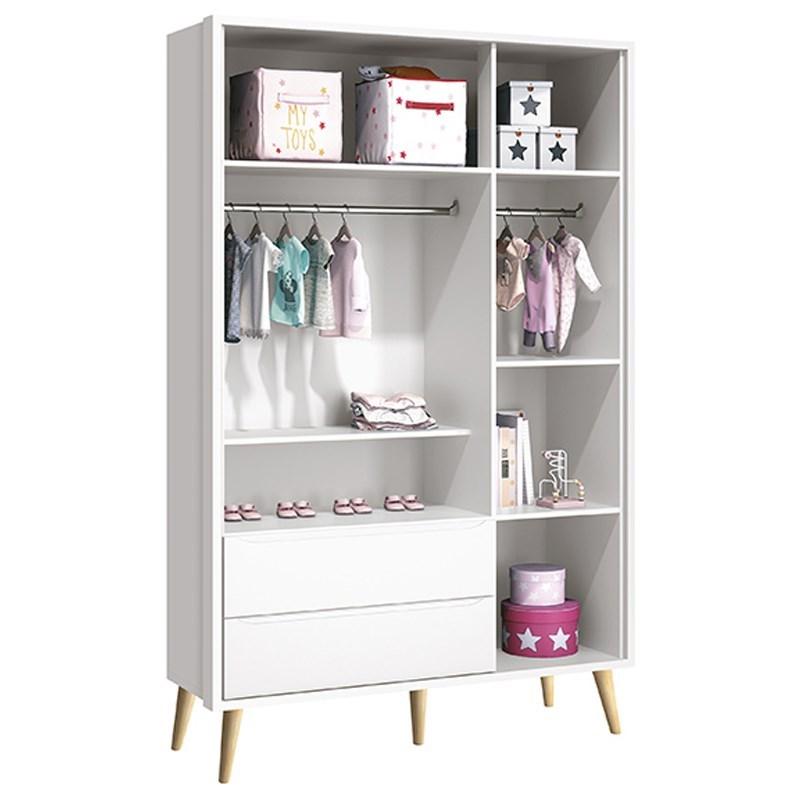 Dormitório Theo 3 Portas e Mesa de Canto Branco com Pés Madeira Natural - Reller Móveis