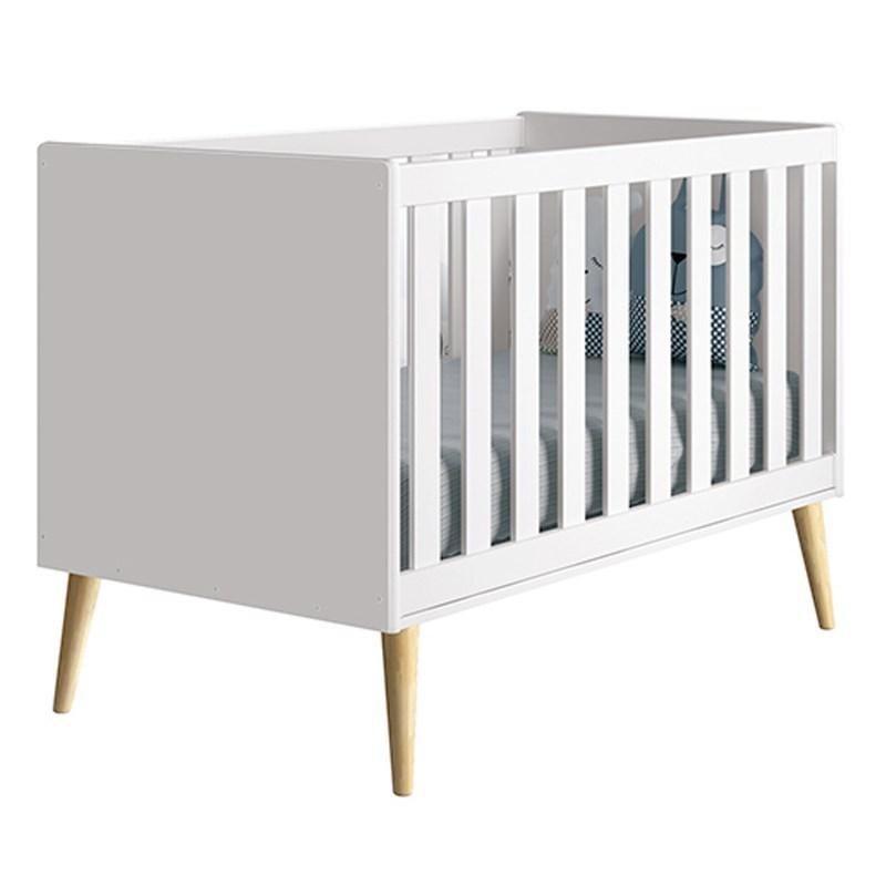 Dormitório Theo 3 Portas e Mesa de Canto Branco com Pés Madeira Natural - Reller Móveis