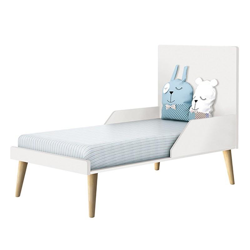 Dormitório Theo 3 Portas e Mesa de Canto Branco com Pés Madeira Natural - Reller Móveis