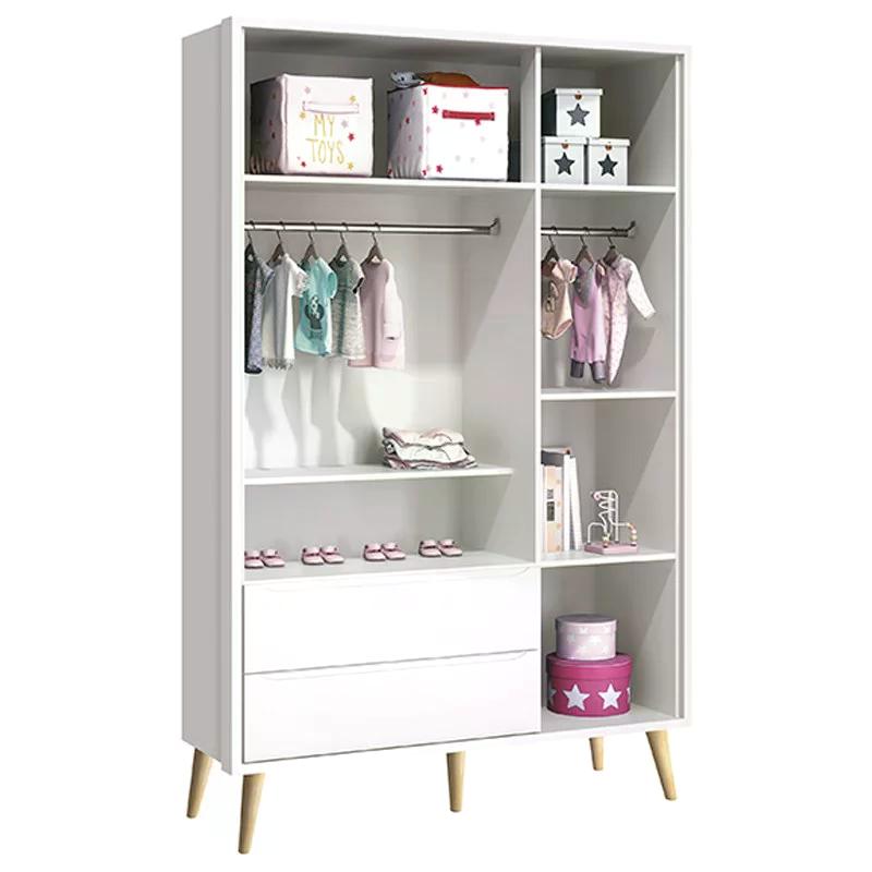Dormitório Theo 3 Portas, Cômoda 3 Gavetas Branco com Pés Madeira Natural e Colchão D18 - Reller Móveis