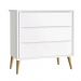 Dormitório Theo 3 Portas, Cômoda 3 Gavetas Branco com Pés Madeira Natural e Colchão D18 - Reller Móveis