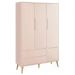 Dormitório Theo 3 Portas, Cômoda 3 Gavetas Rosa com Pés Madeira Natural e Colchão D18 - Reller Móveis