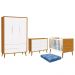 Dormitório Theo 3 Portas, Cômoda 6 Gavetas, Berço Branco/Savana com Pés Amadeirado e Colchão - Reller Móveis