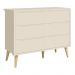 Dormitório Theo 3 Portas, Cômoda 6 Gavetas, Berço, Mesa de Canto Areia Fosco com Pés Madeira Natural e Colchão - Reller Móveis