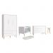 Dormitório Theo 3 Portas, Mesa de Canto Branco com Pés Madeira Natural e Colchão D18 - Reller Móveis