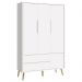 Dormitório Theo 3 Portas, Mesa de Canto Branco com Pés Madeira Natural e Colchão D18 - Reller Móveis