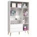 Dormitório Theo 3 Portas, Mesa de Canto Branco com Pés Madeira Natural e Colchão D18 - Reller Móveis
