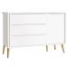 Dormitório Theo 3 Portas, Mesa de Canto Branco com Pés Madeira Natural e Colchão D18 - Reller Móveis