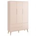 Dormitório Theo 3 Portas, Mesa de Canto Rosa com Pés Madeira Natural e Colchão D18 - Reller Móveis