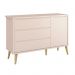 Dormitório Theo 3 Portas, Mesa de Canto Rosa com Pés Madeira Natural e Colchão D18 - Reller Móveis