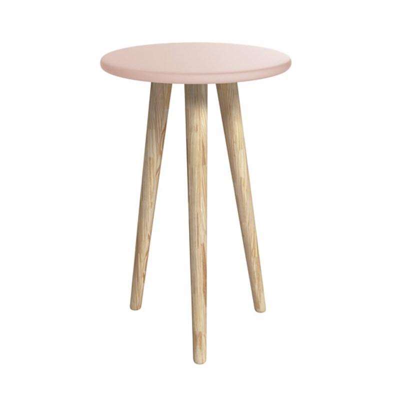 Dormitório Theo 3 Portas, Mesa de Canto Rosa com Pés Madeira Natural e Colchão D18 - Reller Móveis