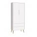 Dormitório Theo Retrô 2 Portas, Cômoda 1 Porta, Berço Branco Fosco com Pés Madeira Natural e Colchão - Reller Móveis 