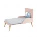 Dormitório Theo Retrô 2 Portas, Cômoda 1 Porta, Berço, Mesa de Apoio Rosa Fosco com Pés Madeira Natural e Colchão - Reller Móveis