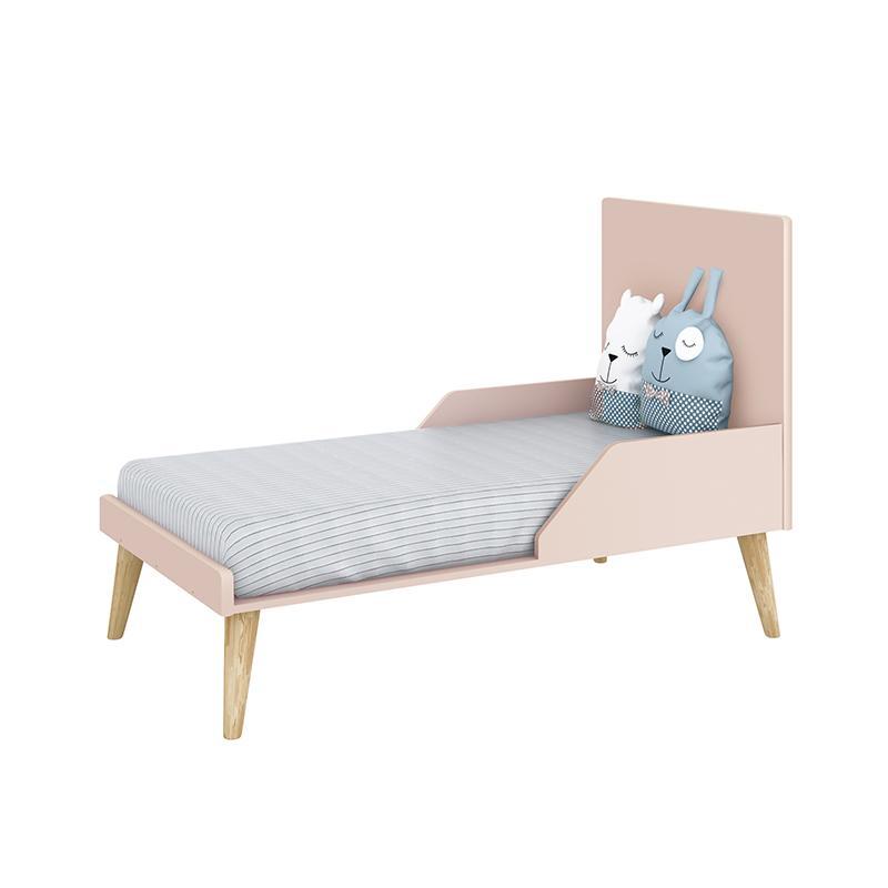 Dormitório Theo Retrô 2 Portas, Cômoda 1 Porta, Berço, Mesa de Apoio Rosa Fosco com Pés Madeira Natural e Colchão - Reller Móveis