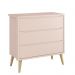 Dormitório Theo Retrô 2 Portas, Cômoda, Berço, Mesa de Apoio Rosa Fosco com Pés Madeira Natural e Colchão - Reller Móveis