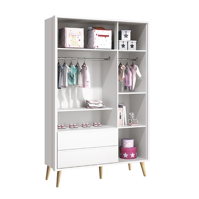 Dormitório Theo Retrô 3 Portas, Cômoda 1 Porta, Berço, Mesa de Apoio Branco Fosco com Pés Madeira Natural e Colchão - Reller Móveis