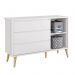 Dormitório Theo Retrô 3 Portas, Cômoda 1 Porta, Berço, Mesa de Apoio Branco Fosco com Pés Madeira Natural e Colchão - Reller Móveis