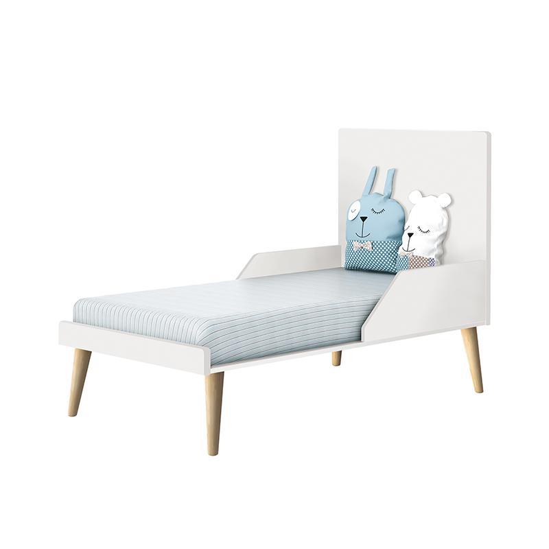 Dormitório Theo Retrô 3 Portas, Cômoda 1 Porta, Berço, Mesa de Apoio Branco Fosco com Pés Madeira Natural e Colchão - Reller Móveis