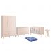 Dormitório Theo Retrô 3 Portas, Cômoda 1 Porta, Berço, Mesa de Apoio Rosa Fosco com Pés Madeira Natural e Colchão - Reller Móveis