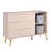 Dormitório Theo Retrô 3 Portas, Cômoda 1 Porta, Berço, Mesa de Apoio Rosa Fosco com Pés Madeira Natural e Colchão - Reller Móveis