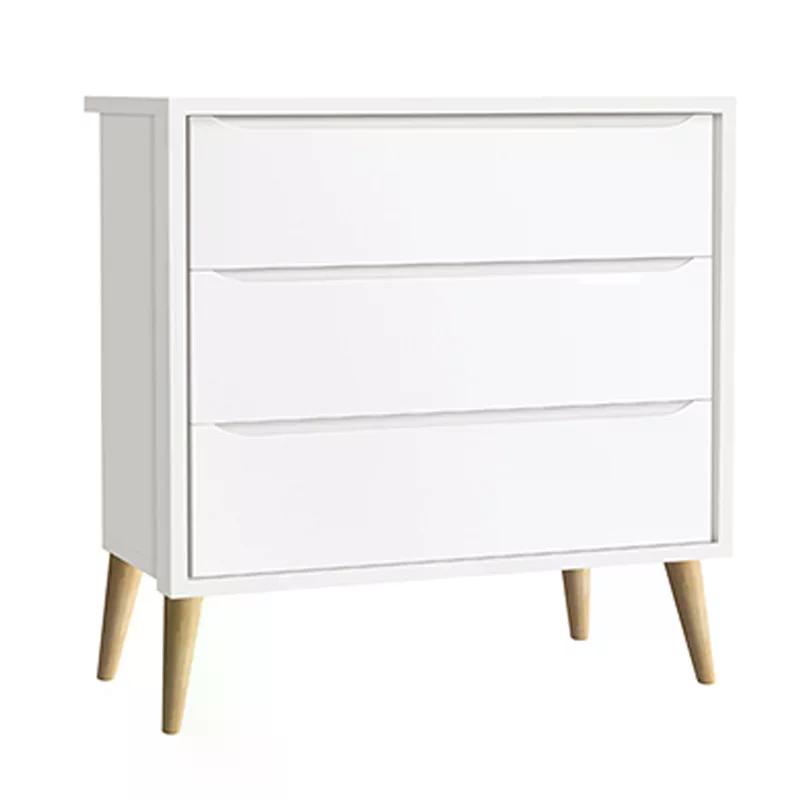 Guarda Roupa 2 Portas e Cômoda 3 Gav Theo Branco Fosco Pés Madeira Natural - Reller Móveis