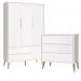 Guarda Roupa 3 Portas e Cômoda 3 Gav Theo Branco Fosco Pés Madeira Natural - Reller Móveis