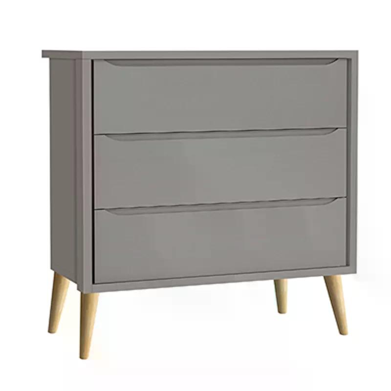 Guarda Roupa 3 Portas e Cômoda 3 Gav Theo Cinza Fosco Pés Madeira Natural - Reller Móveis
