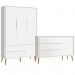 Guarda Roupa 3 Portas e Cômoda com Porta Theo Branco Fosco Pés Madeira Natural - Reller Móveis