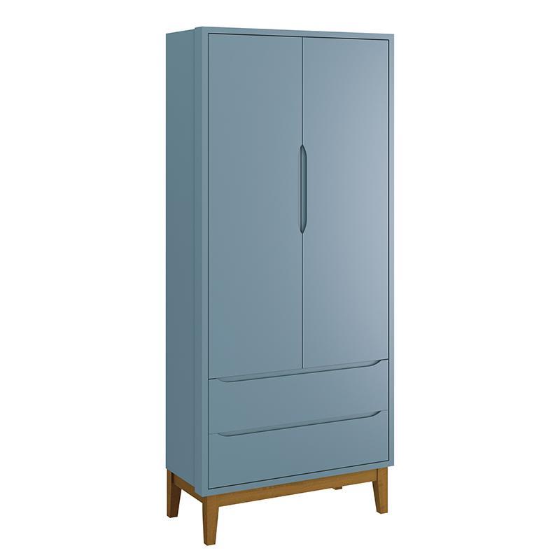 Guarda Roupa Infantil 2 Portas Classic Azul Fosco com Pés Amadeirado - Reller Móveis