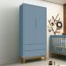 Guarda Roupa Infantil 2 Portas Classic Azul Fosco com Pés Amadeirado - Reller Móveis