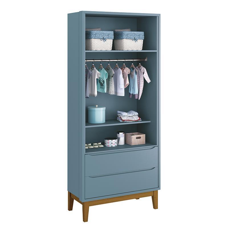 Guarda Roupa Infantil 2 Portas Classic Azul Fosco com Pés Amadeirado - Reller Móveis