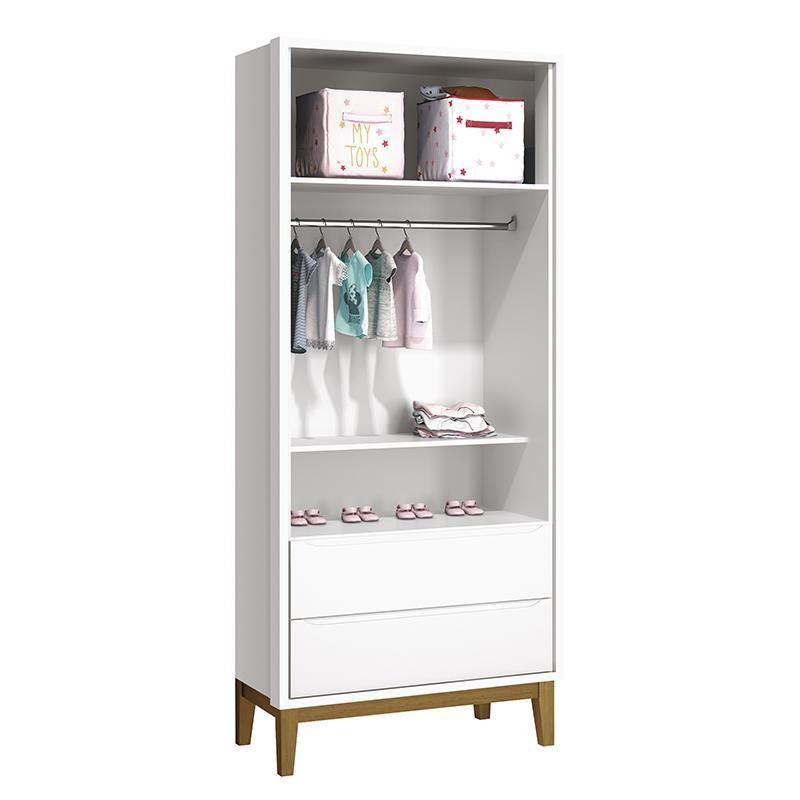 Guarda Roupa Infantil 2 Portas Classic Branco Fosco com Pés Amadeirado - Reller Móveis