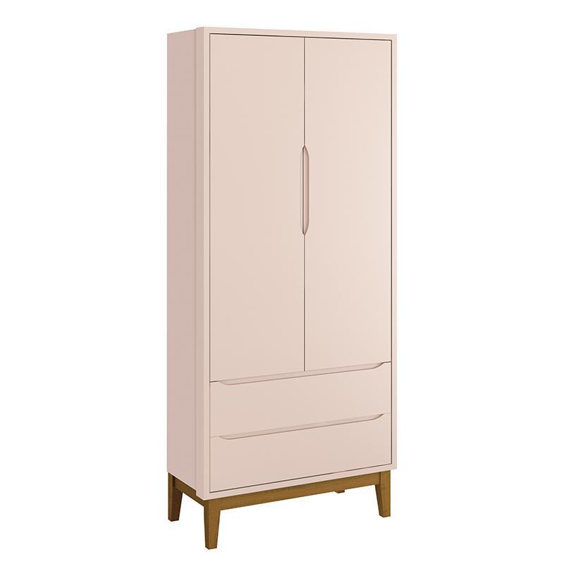 Guarda Roupa Infantil 2 Portas Classic Rosa Fosco com Pés Amadeirado - Reller Móveis