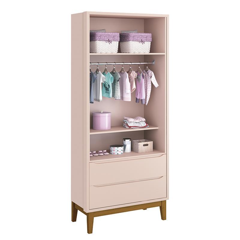 Guarda Roupa Infantil 2 Portas Classic Rosa Fosco com Pés Amadeirado - Reller Móveis