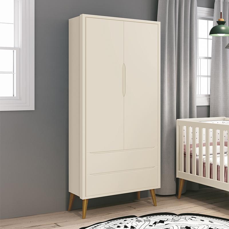 Guarda Roupa Infantil 2 Portas Theo Retrô Areia Fosco com Pés Amadeirado - Reller Móveis