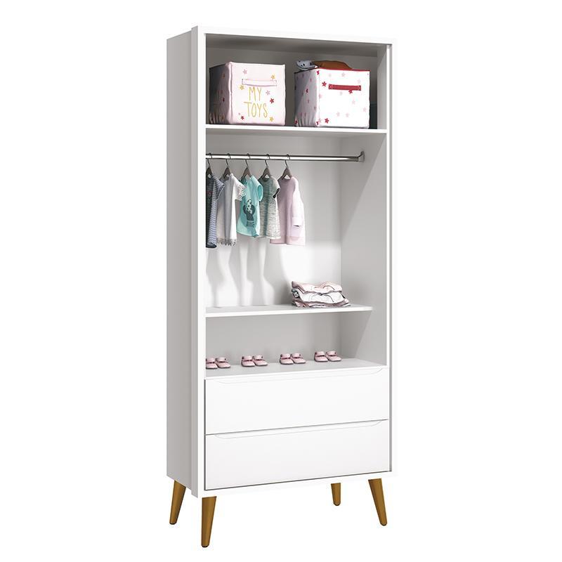 Guarda Roupa Infantil 2 Portas Theo Retrô Branco Fosco com Pés Amadeirado - Reller Móveis