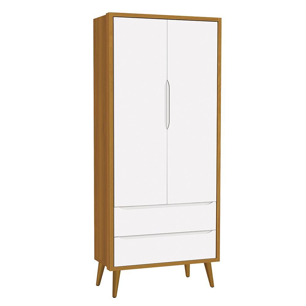Guarda Roupa Infantil 2 Portas Theo Retrô Branco/Savana com Pés Amadeirado - Reller Móveis