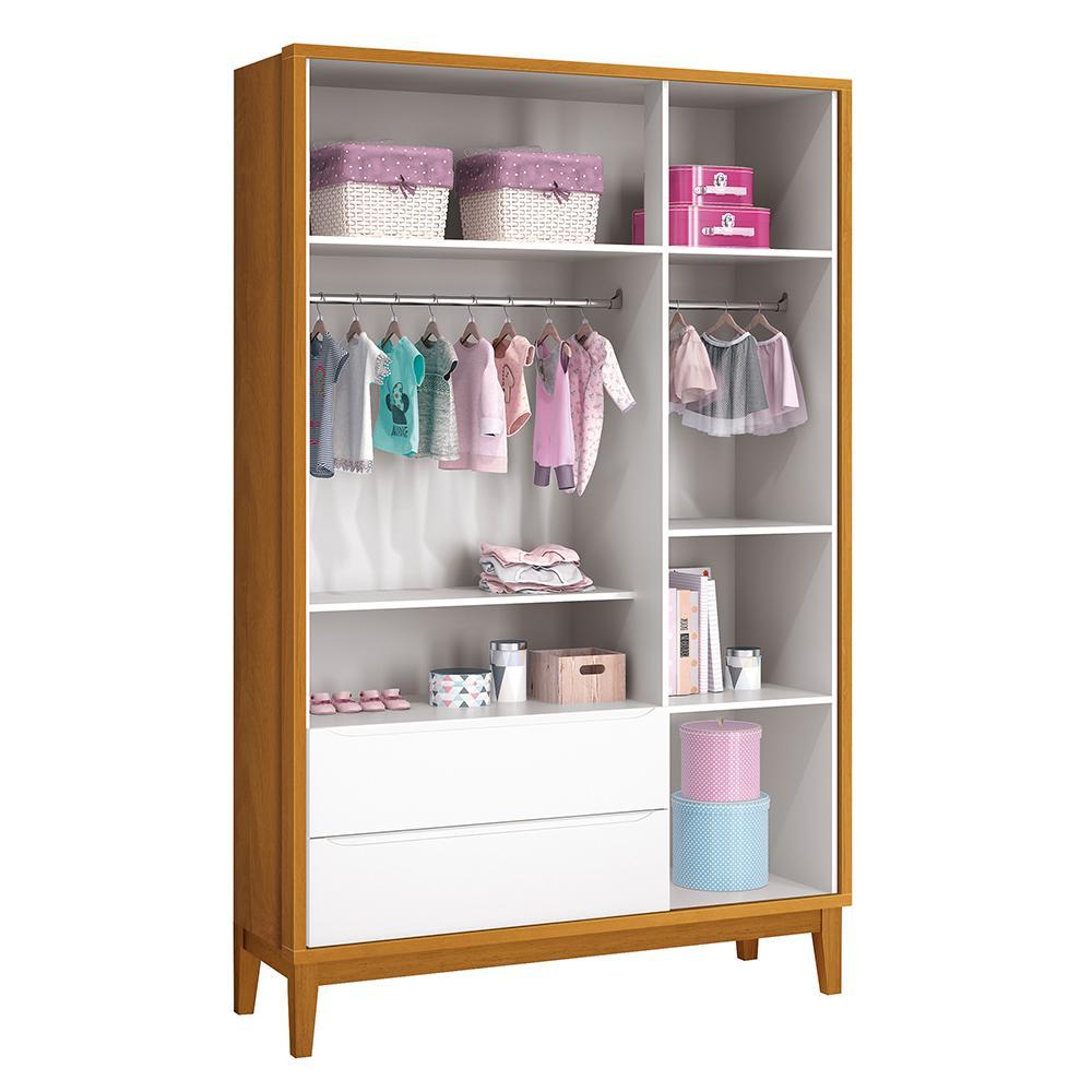 Guarda Roupa Infantil 3 Portas Classic Branco/Savana com Pés Amadeirado - Reller Móveis