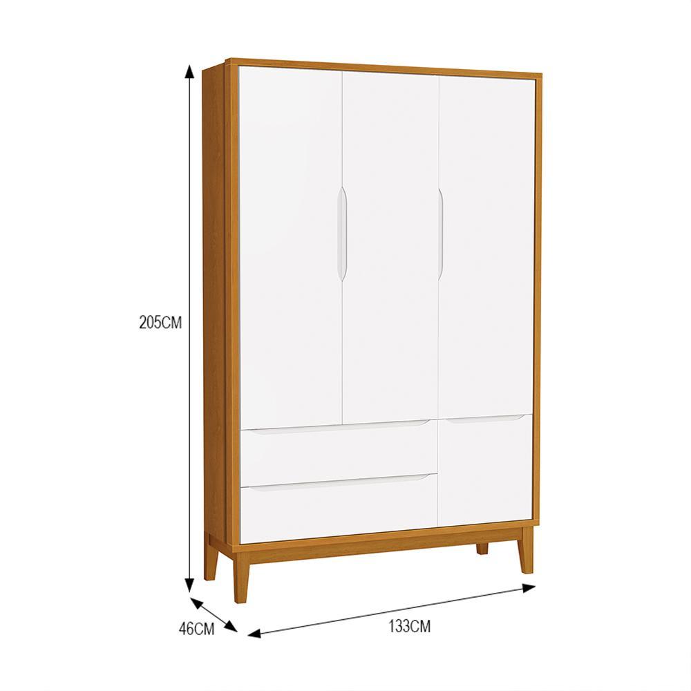 Guarda Roupa Infantil 3 Portas Classic Branco/Savana com Pés Amadeirado - Reller Móveis