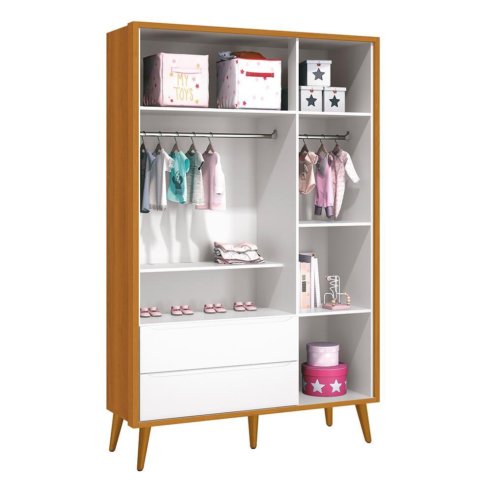 Guarda Roupa Infantil 3 Portas Theo Retrô Branco/Savana com Pés Amadeirado - Reller Móveis