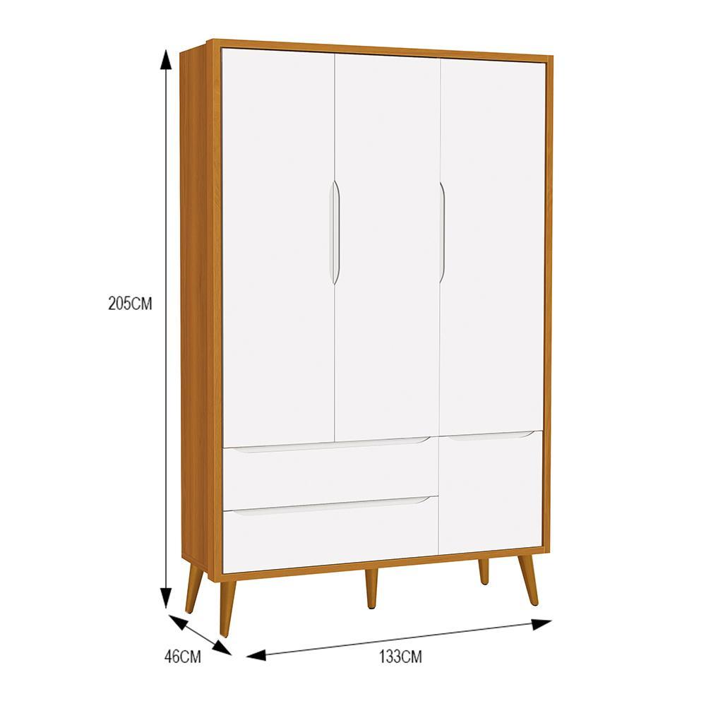 Guarda Roupa Infantil 3 Portas Theo Retrô Branco/Savana com Pés Amadeirado - Reller Móveis