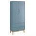 Guarda Roupa Infantil Classic 2 Portas Azul Fosco com Pés Madeira Natural - Reller Móveis