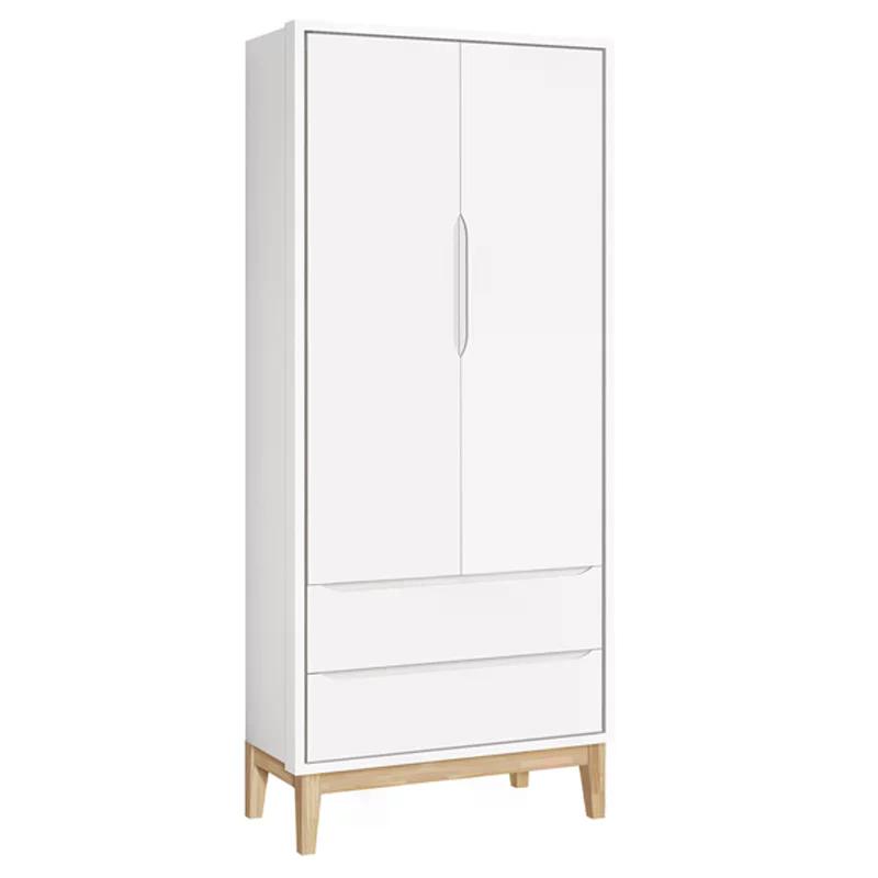 Guarda Roupa Infantil Classic 2 Portas Branco Fosco com Pés Madeira Natural - Reller Móveis