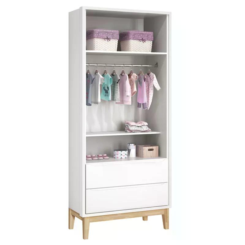 Guarda Roupa Infantil Classic 2 Portas Branco Fosco com Pés Madeira Natural - Reller Móveis