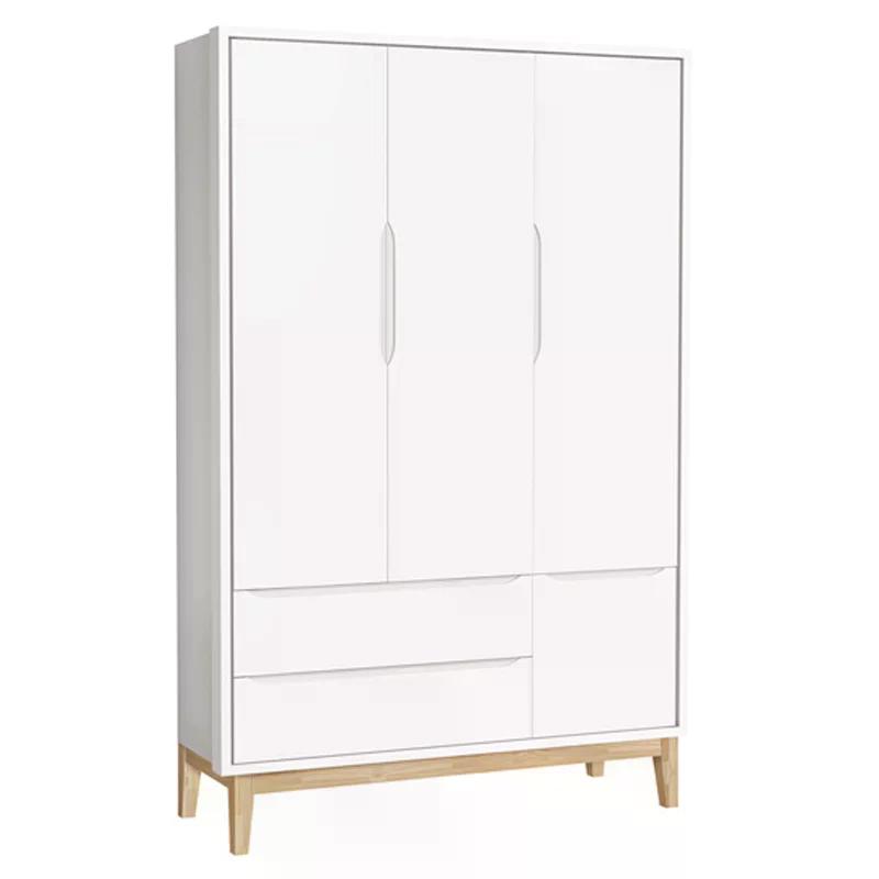 Guarda Roupa Infantil Classic 3 Portas Branco Fosco com Pés Madeira Natural - Reller Móveis